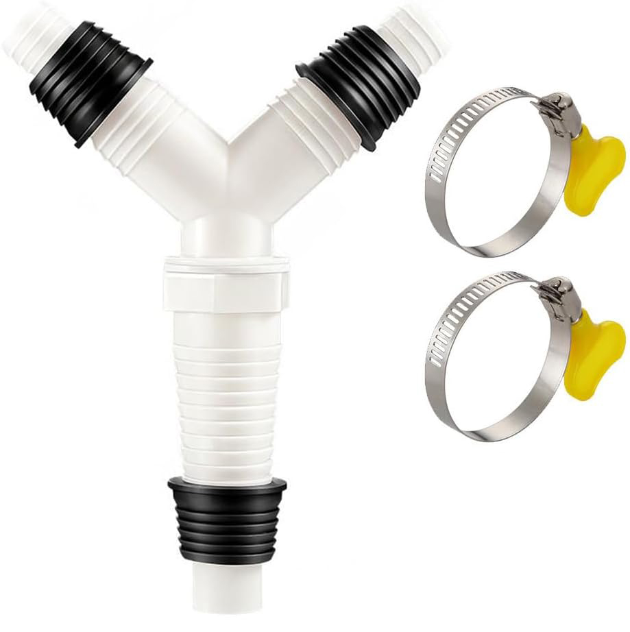 Sollbry 1 Pièce Double Evacuation Machine A Laver, Adaptateur De Vidange Pour Machine À Laver, Adaptateur Double Pour Tuyaux De 20-31mm, Sortie De 31mm Avec 2 Clips