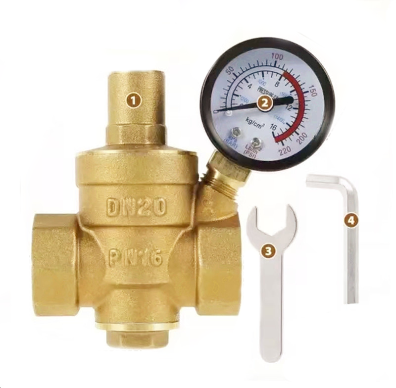 Sollbry Reducteur De Pression Eau Dn20 3/4 Pouce Avec Manometre Pression Eau, Fabriqué En Laiton De Haute Dureté, Réducteur De Pression D'Eau Limiteur De Pression Arrosage Regulateur De Pression D Ea