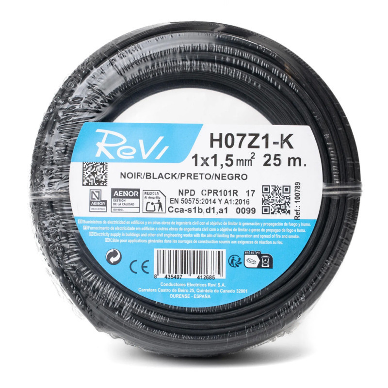 Halogenfreies Elektrokabel 1,5 Mm² Schwarz 25 M Pvc-draht H07z1-k Elektrokabel