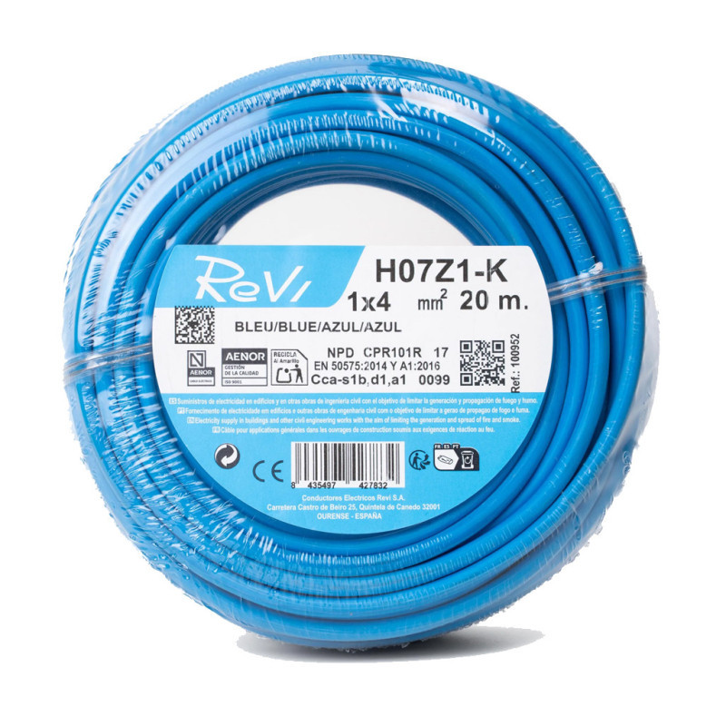 Halogenfreies Elektrokabel 4 Mm² Blau 20 M Flexibles Pvc-kabel H07z1-k Elektrokabel