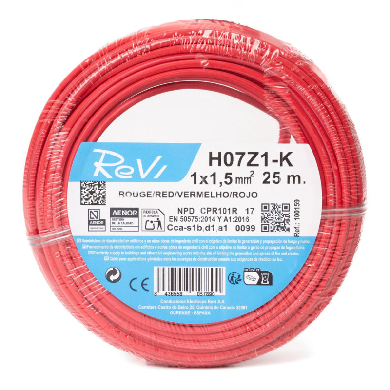 Halogenfreies Elektrokabel 1,5 Mm² Rot 25 M Pvc-draht H07z1-k Elektrokabel