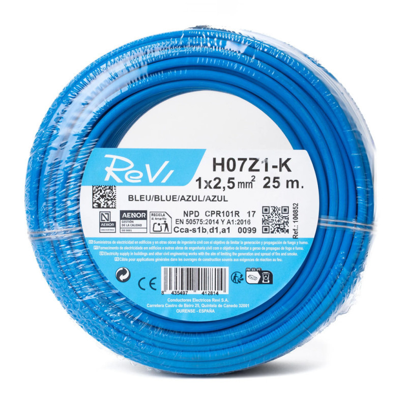 Halogenfreies Elektrokabel 2,5 Mm² Blau 25 M Pvc-draht H07z1-k Elektrokabel