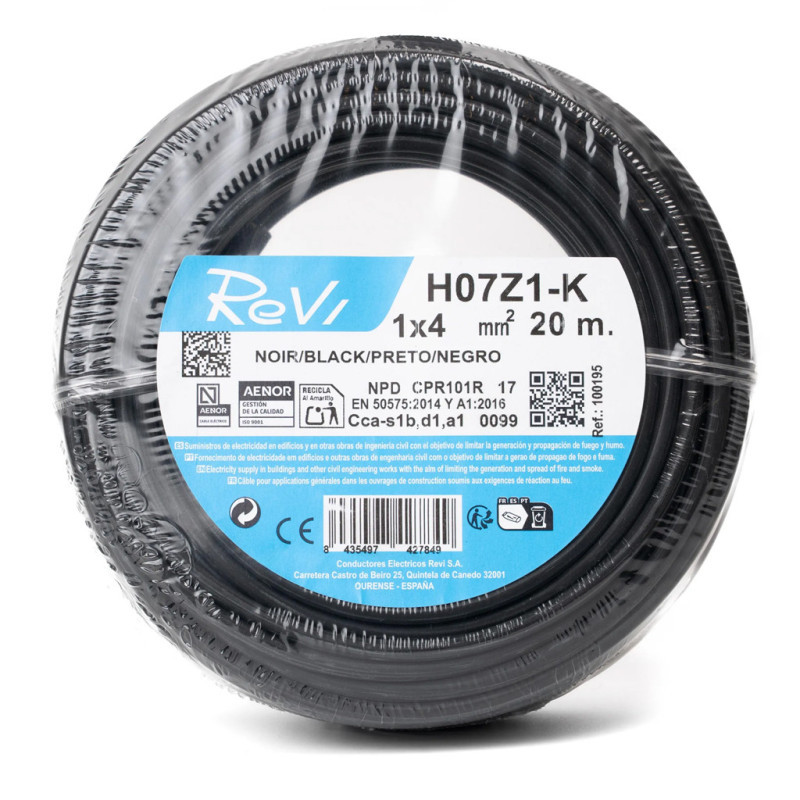 Halogenfreies Elektrokabel 4 Mm² Schwarz 20 M Pvc-draht H07z1-k Elektrokabel