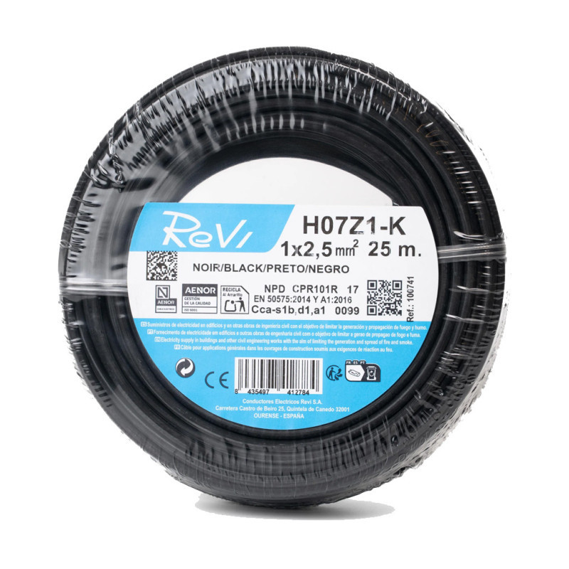 Halogenfreies Elektrokabel 2,5 Mm² Schwarz 25 M Pvc-draht H07z1-k Elektrokabel