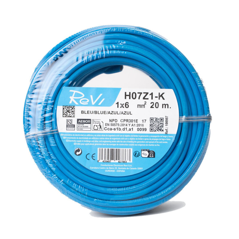 Halogenfreies Elektrokabel 6 Mm² Blau 20 M Flexibles Pvc-kabel H07z1-k Elektrokabel