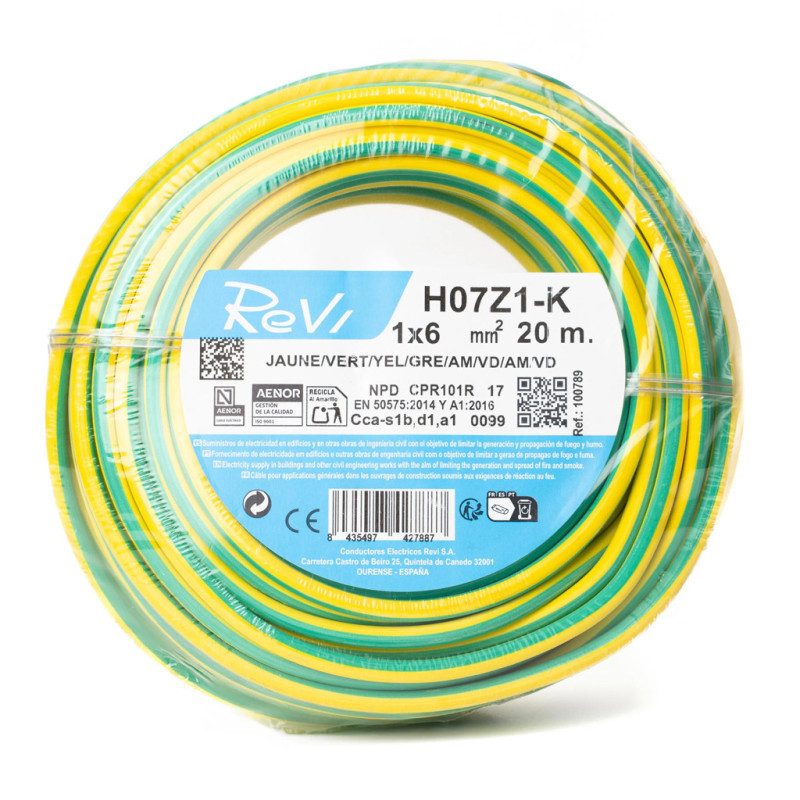 Halogenfreies Elektrokabel 6 Mm² Grün/gelb 20 M Pvc-draht H07z1-k Elektrokabel