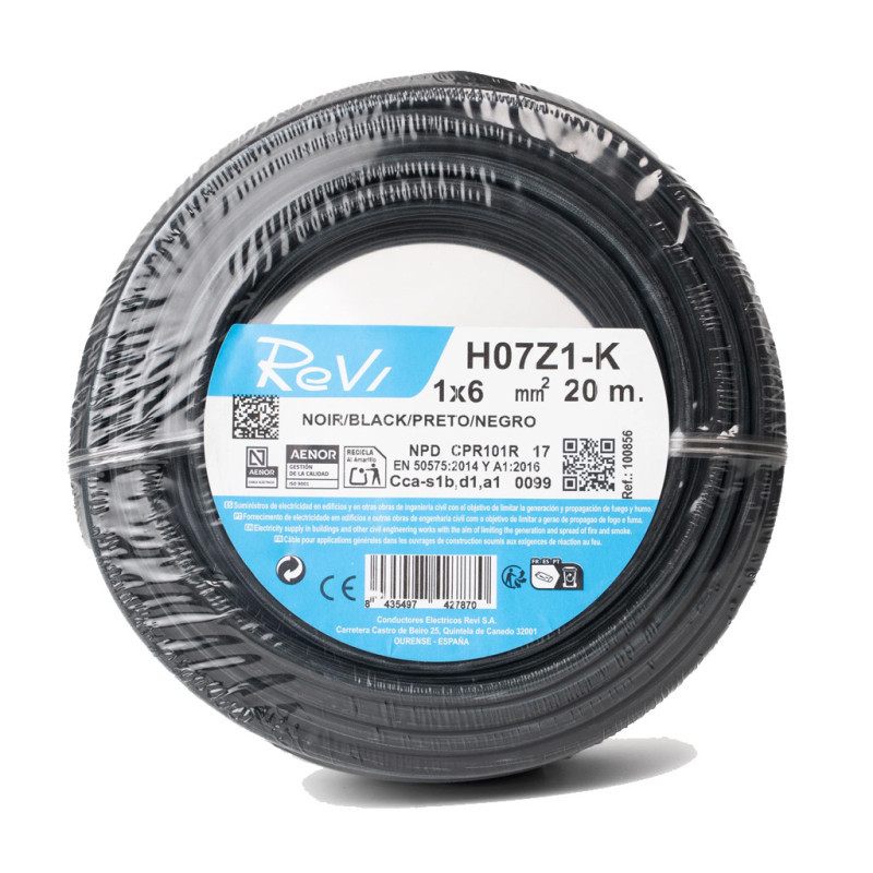 Halogenfreies Elektrokabel 6 Mm² Schwarz 20 M Pvc-draht H07z1-k Elektrokabel