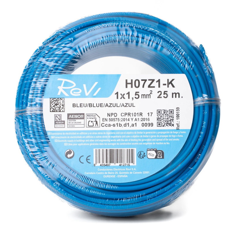 Halogenfreies Elektrokabel 1,5 Mm² Blau 25 M Pvc-draht H07z1-k Elektrokabel