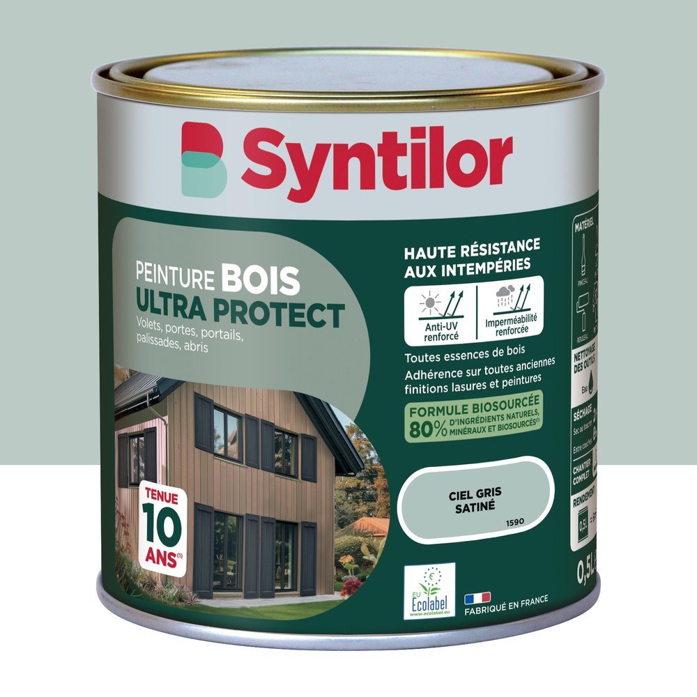 Ultra Protect Syntilor Außenholzfarbe, Himmelgrau Seidenmatt, 0,5 L Syntilor