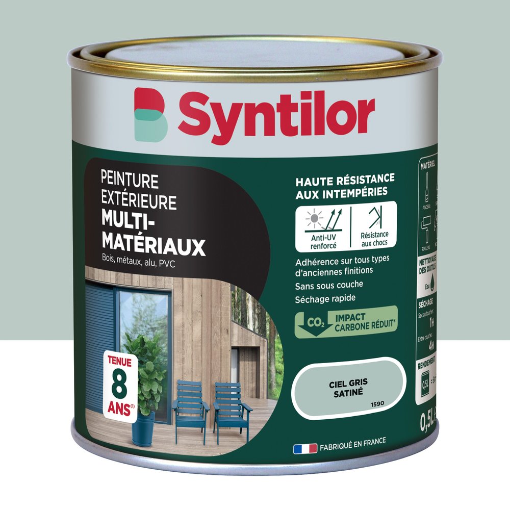 Außenfarbe Für Holz, Aluminium Und Pvc. Syntilor Satingrau Himmelblau 0,5 L Syntilor