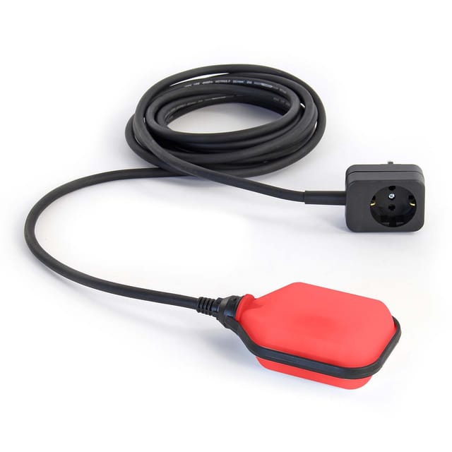 XPOtool Leerpumpschutz für Pumpen, Pegelschalter für Teiche mit 5 m Kabel und Stecker, Schwimmerschalter schwarz-rot