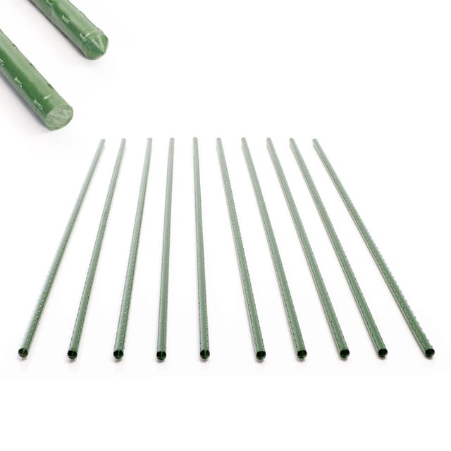 10x Pflanzstäbe grün 150 cm ø 11 mm Rankstäbe aus Metall und Kunststoff, Pflanzstangen für Tomaten und Kletterpflanzen - Toboli