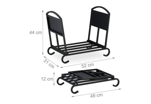 Kaminholzkorb, Metall, klappbarer Holztragekorb, HxBxT: 44 x 52 x 31 cm, Kaminholzhalter für innen, schwarz - Relaxdays