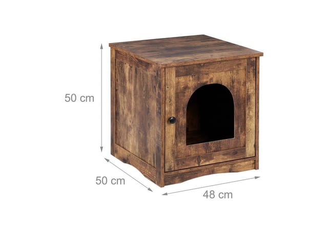 Relaxdays - Katzenschrank für Katzentoilette, Tür mit offenem Eingang, Industrial-Stil, hbt 50x48x50 cm, Katzenhaus, braun