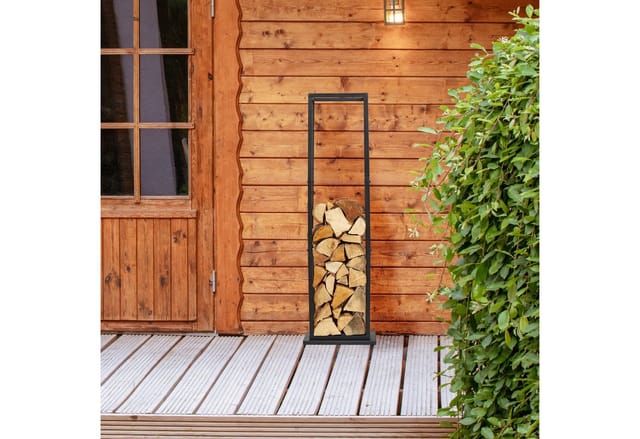 Relaxdays - Kaminholzregal, Metall, hbt: 121x35x35 cm, Brennholzregal hoch, für Feuerholz, Stapelholz, Brennholz, schwarz