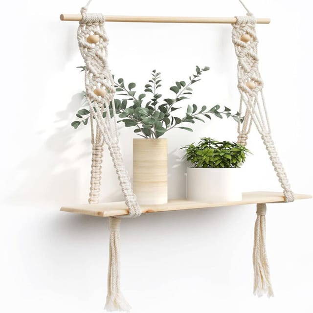 Paryou - Designer-Wandregal aus Holz, Hängeregal mit schwimmenden Seilpflanzen für drinnen und draußen, Aufbewahrungsdekoration für Badezimmer,