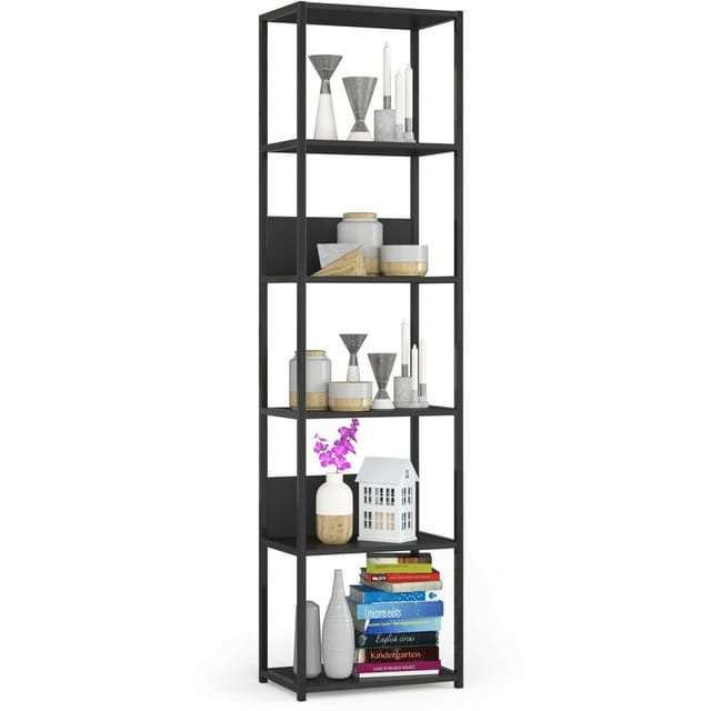 Bücherregal Akord Metallregal mit Holzwerkstoff-Ebenen Schwarz Breite 50 cm 6 Ebenen B50 x H192 x T32 cm
