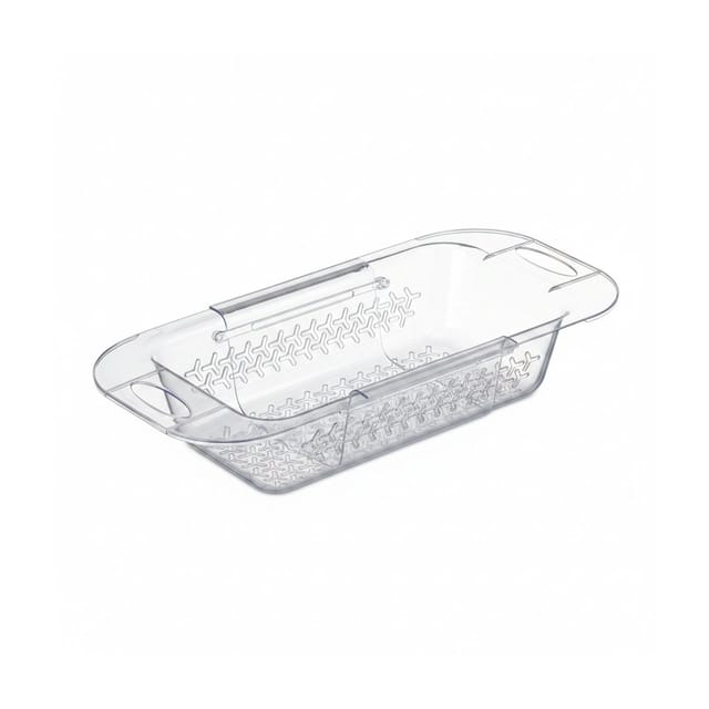 Relaxdays - Spülbecken Sieb, ausziehbar von 43,5–57 cm, zum Einhängen, Abtropfsieb für Spüle, Kunststoff, transparent