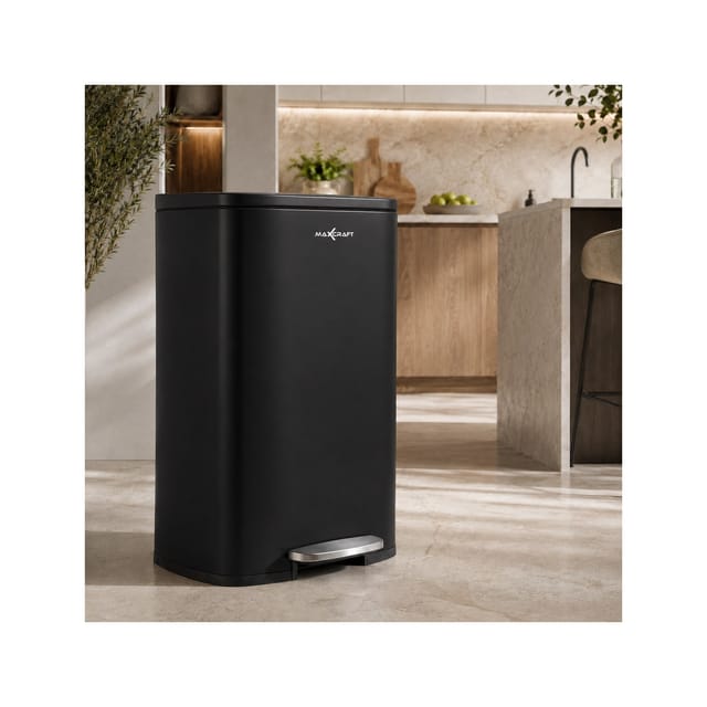 Maxcraft - Mülleimer / Treteimer mit Soft Close Deckel - 50 Liter in Schwarz
