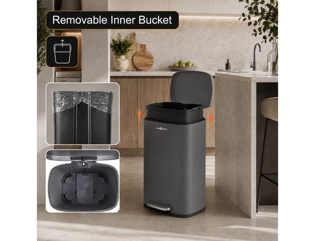 Maxcraft - Mülleimer / Treteimer mit Soft Close Deckel - 50 Liter in Grau