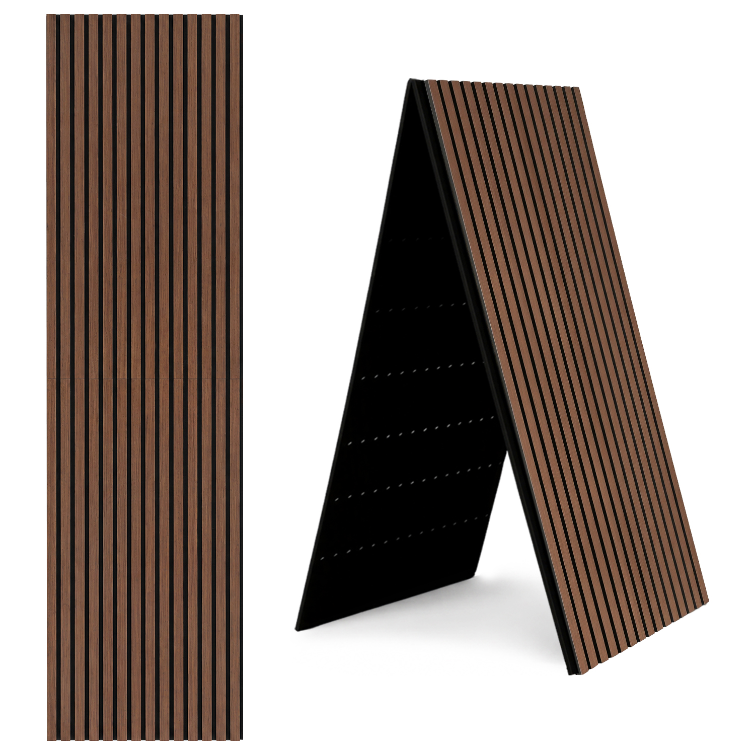 Tolletour Akustikpaneele Holz 240x60 Cm Faltbar, Wandpaneel Mit Holzlamellen Auf Filz, Lamellenwand Wandverkleidung, Walnuss, 2 Stück