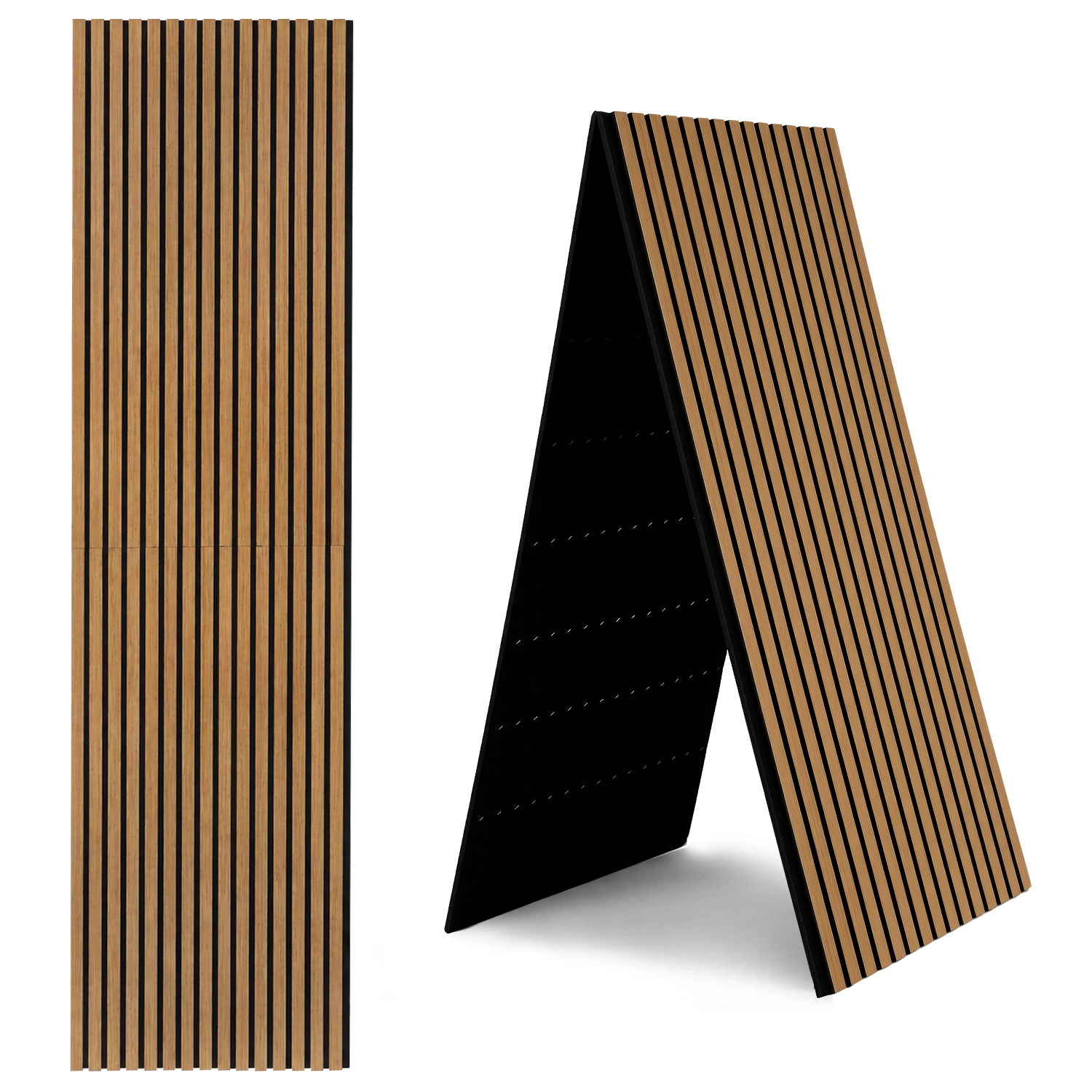 Tolletour Akustikpaneele Holz 240x60 Cm Faltbar, Wandpaneel Mit Holzlamellen Auf Filz, Lamellenwand Wandverkleidung, Eiche, 2 Stück