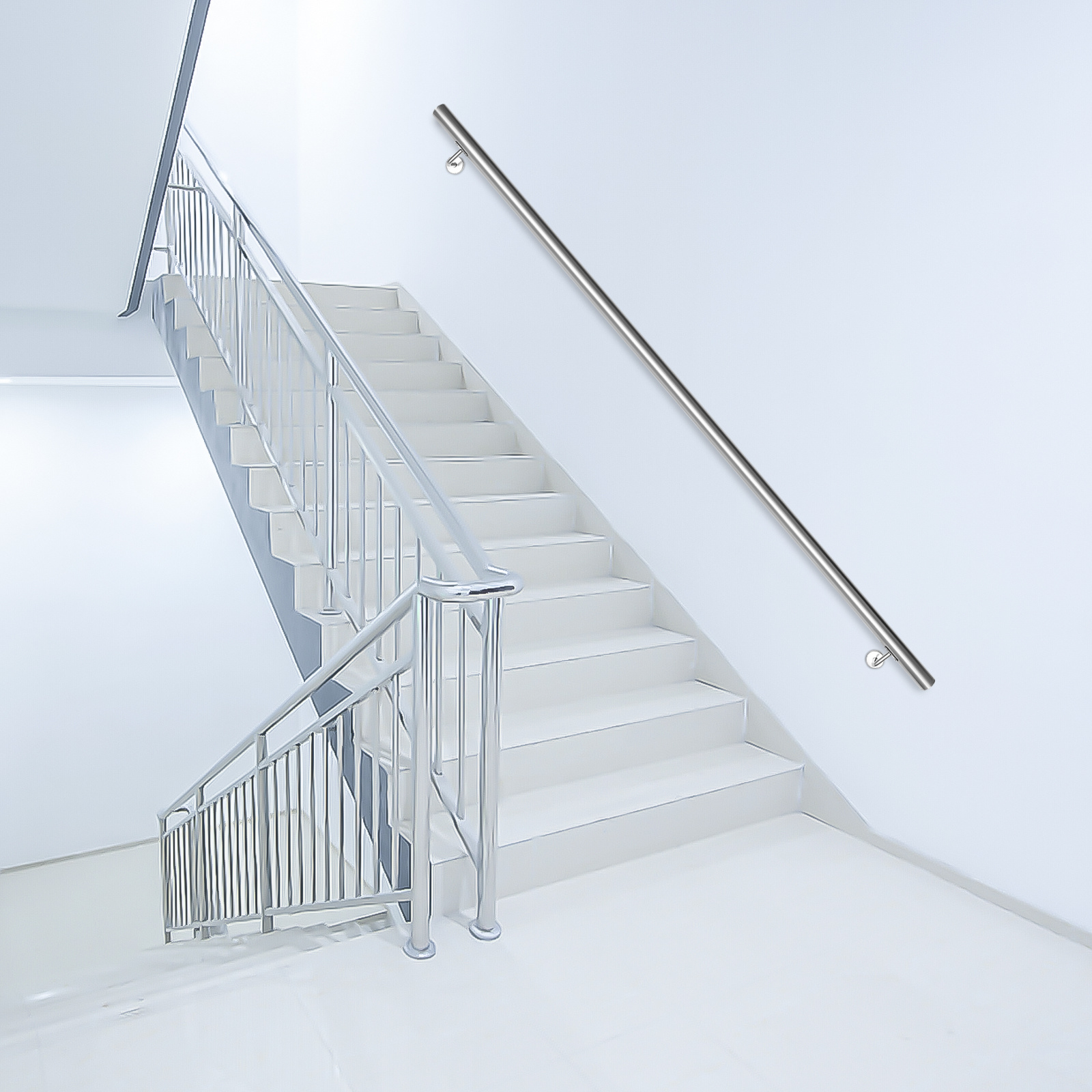 Tolletour Treppengeländer Handlauf 150 Cm Ø42 Mm Aus 304 Edelstahl, Wandgeländer Gebürstet, Stabiler Haltegriff Für Innen Außen Treppe Balkon