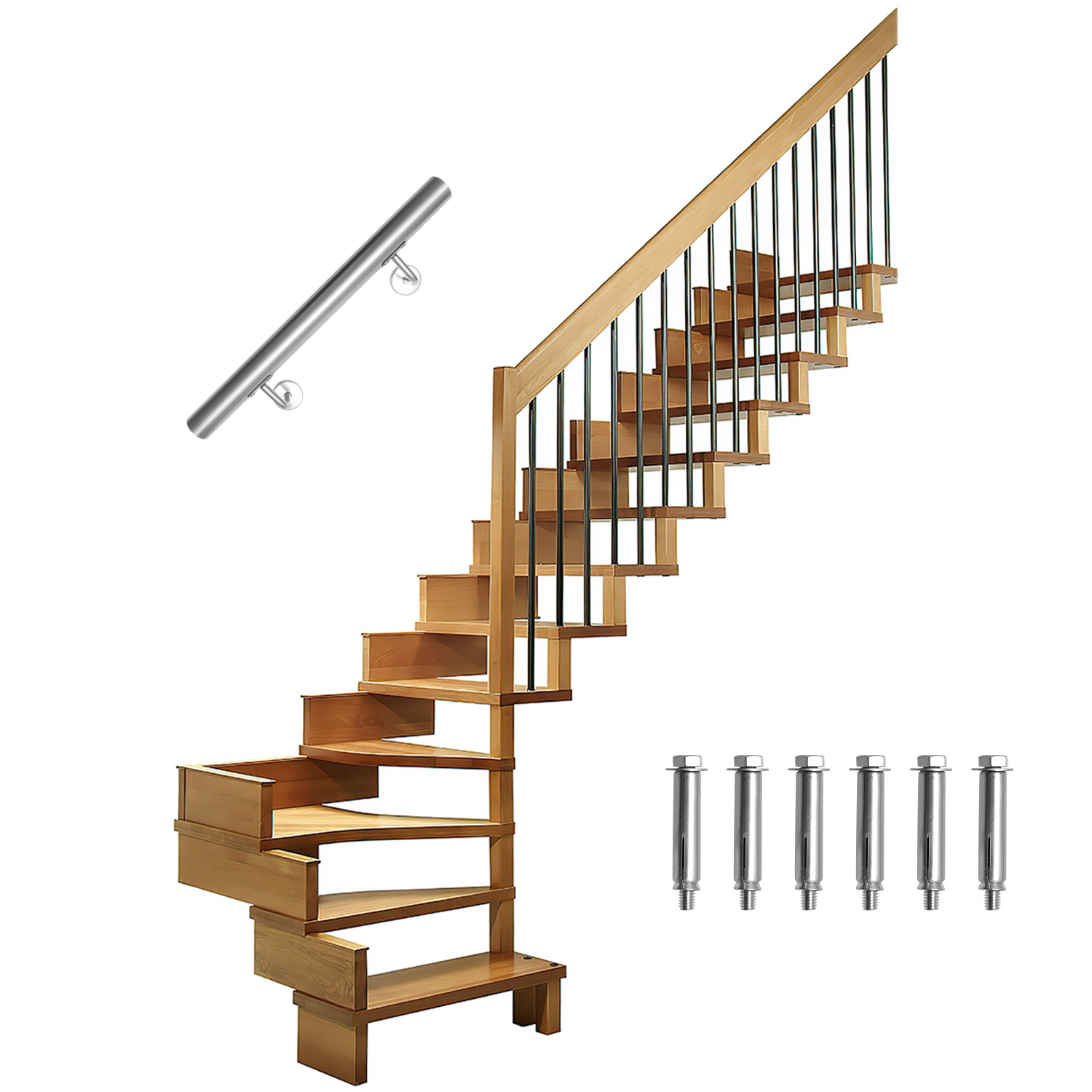 Tolletour Edelstahl Handlauf 50 Cm Ø42 Mm Aus 304 Edelstahl, Wandhandlauf Treppengeländer Gebürstet, Für Treppe Balkon Innen Außen