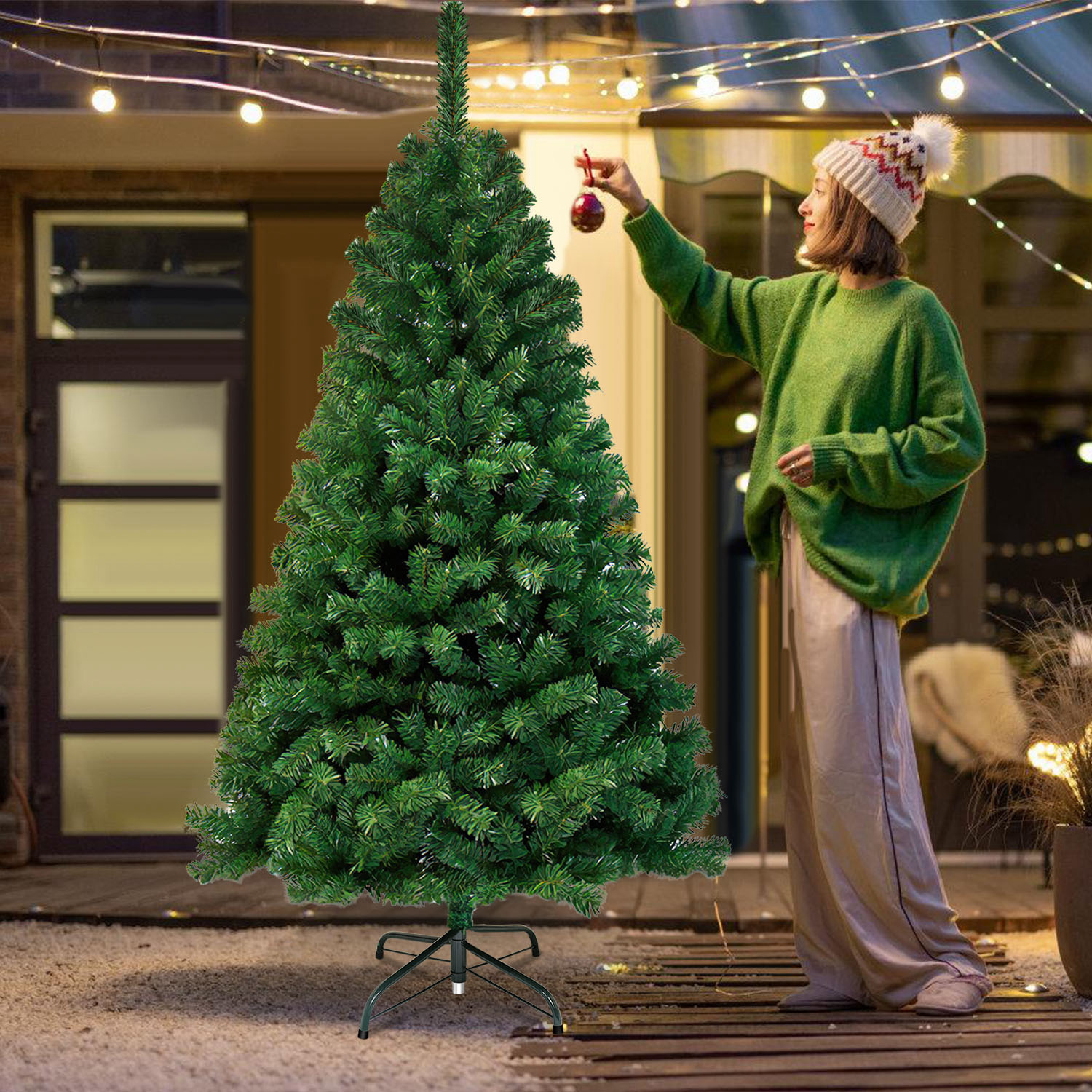 Tolletour Künstlicher Weihnachtsbaum Tannenbaum, Pvc Nadeln Metallständer & Klappsystem Christbaum Grün 210cm