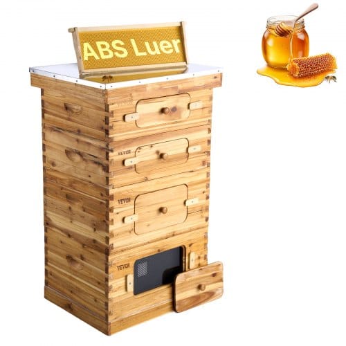 Bienenstock, 40 Rahmen, Zander Beute, Mit Bienenwachs Beschichtetes Zedernholz, 2 Tiefe + 2 Mittelgroße Bienenkästen, Langstroth-bienenstock-set, Transparente Acrylfenster Mit Fundamenten - Vevor
