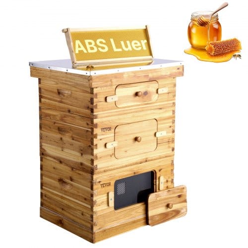 Bienenstock, Zander Beute Für 30 Rahmen, Mit Bienenwachs Beschichtetes Zedernholz, 2 Tiefe + 1 Mittelgroßer Bienenkasten, Langstroth-bienenstock-set, Transparente Acrylfenster Mit Fundamenten - Vevor
