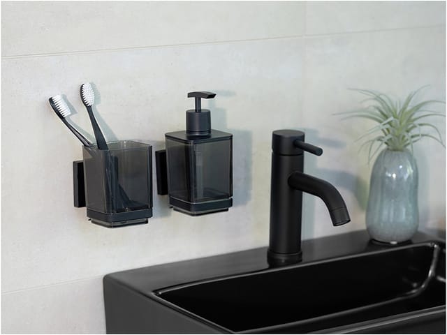 Vacuum-Loc® Seifenspender Quadro Schwarz - Silber glänzend - Wenko