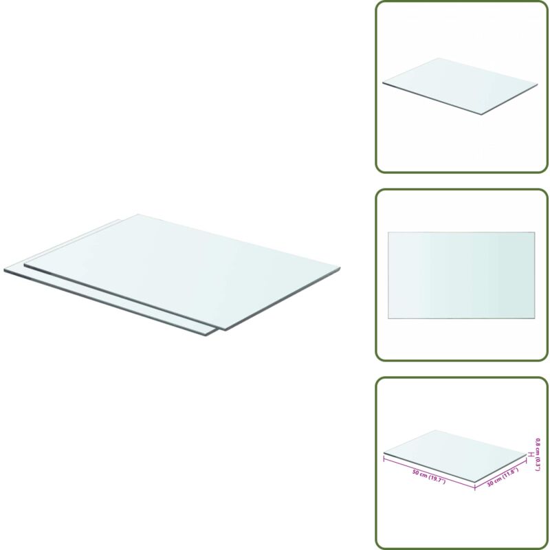 Regalböden 2 Stk. Glas Transparent 50x30 cm - Wandregal - Glasregal - Regalboden - Dekorationselement - Wohnaccessoires