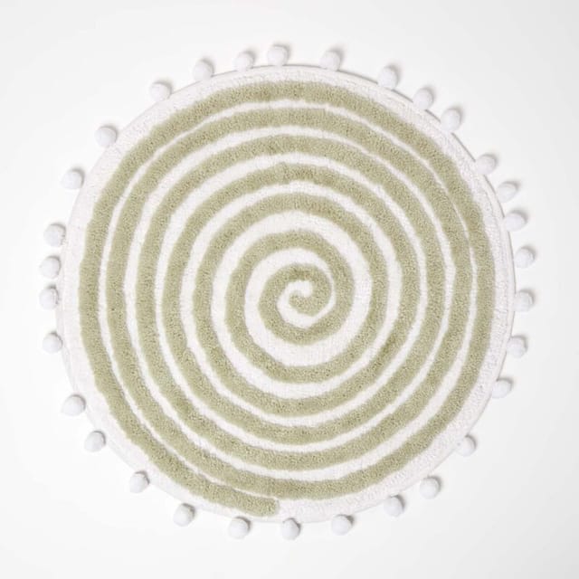 Runde Badematte Spiral, 60 cm - Badvorleger salbeigrün mit Pompons, getuftet - Homescapes