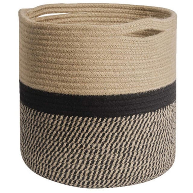 Shining House - Pflanzkorb mit Futter, 20 cm Stoffblumen-Pflanztöpfe für den Innenbereich, Jute-Baumwollseil-Dekoration, faltbarer Wäschekorb zur