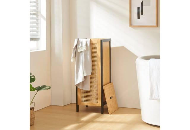 Wäschekorb Tervola 51 L Schwarz/Bambus [en.casa]