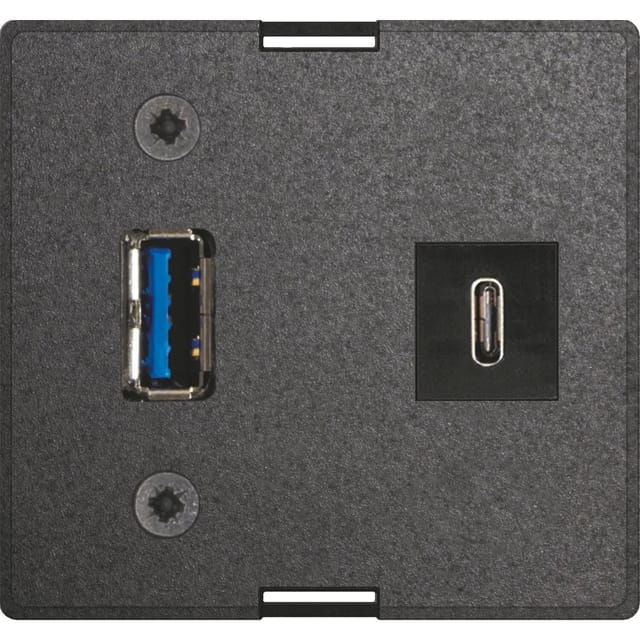 Evoline - Wechselmodul usb c & a + Netzteil passend zu Einbausteckdosen, schwarz
