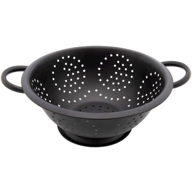 SCHWARZER METALLKORB FÜR OBST UND GEMÜSE, SCHÜSSEL 24 cm, NACHBILDUNG EINES SIEBS
