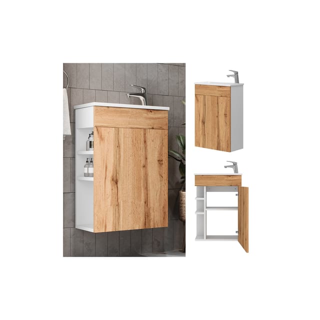 Vicco - Badmöbel-Set Amadeo, Goldkraft Eiche, 2 Teile, mit Waschbecken