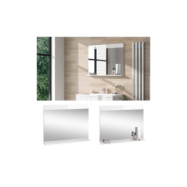 Vicco - Badezimmerspiegel Izan, Weiß Hochglanz, 80.1 x 62 cm mit Regal