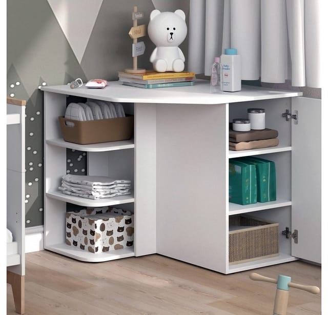 Vicco - Wickelkommode Kristian, Weiß, 85 x 77.3 cm mit Tür und offenen Fächern