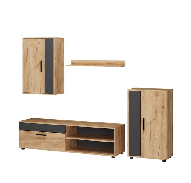 Wohnwand Berno, Goldkraft Eiche, 4er Set Vicco