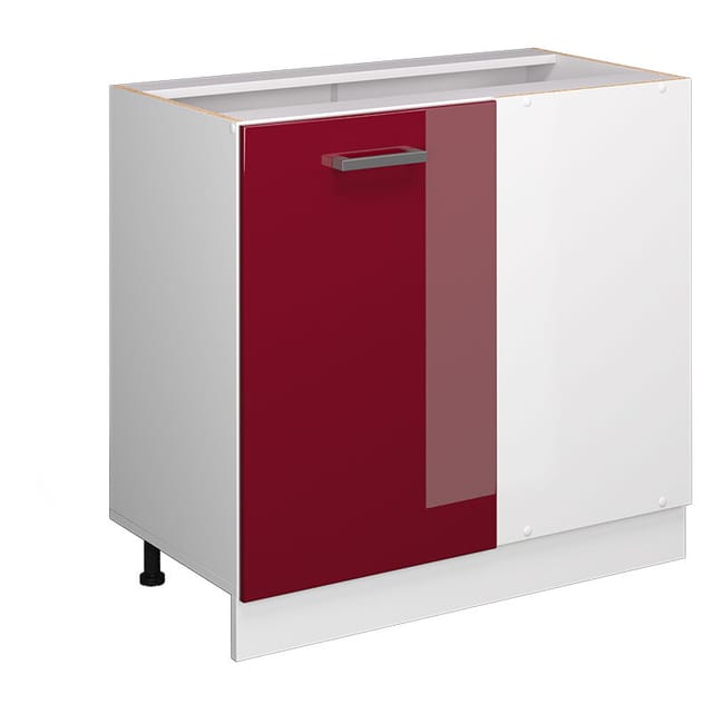 Eckschrank für Haushaltsgegenstände R-Line, Bordeaux Hochglanz, 86 cm mit Tür, ohne Arbeitsplatte Vicco