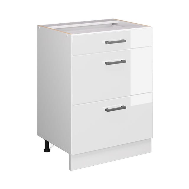 Unterschrank R-Line, Weiß Hochglanz, 60 cm mit Schubladen, ohne Arbeitsplatte Vicco