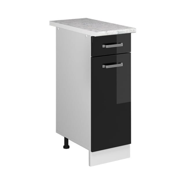 Unterschrank R-Line, Schwarz Hochglanz, 30 cm mit Schublade, mit Arbeitsplatte Vicco