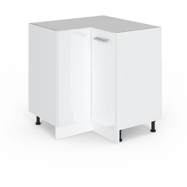 Eckschrank für Haushaltsgegenstände R-Line, Weiß Hochglanz, 75.6 cm mit Tür, ohne Arbeitsplatte Vicco