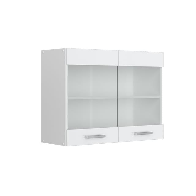 Hängeschrank R-Line, Weiß Hochglanz, 80 cm mit Glastüren, Vicco