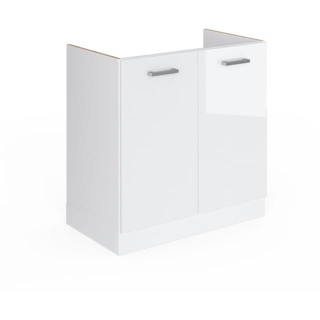 Spülenunterschrank R-Line, Weiß Hochglanz, 80 cm mit Türen, ohne Arbeitsplatte Vicco