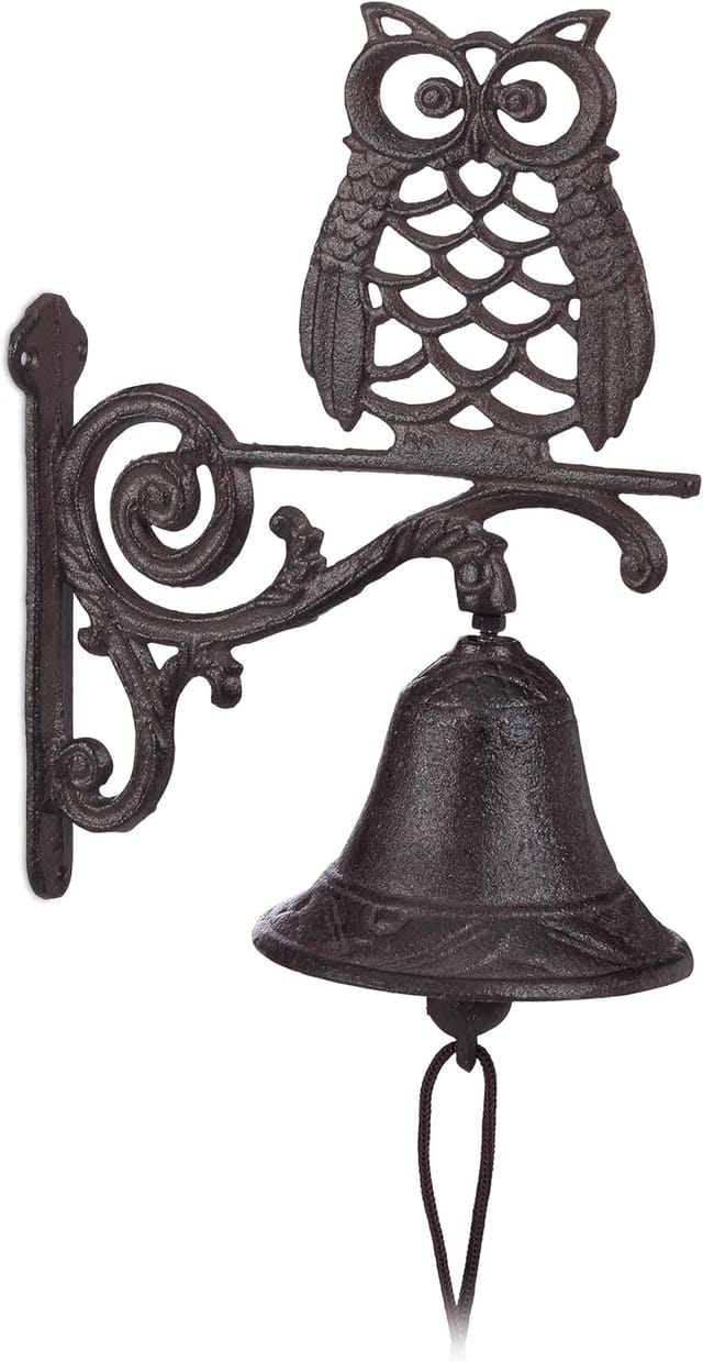 Gusseisen-Glocke, Eulenwand, Türklingel, antik, rustikal, Eulenschnur, wasserdicht, dekorative Tür, Garten, Dunkelbraun, Braun