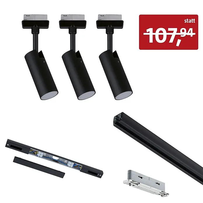 Paulmann URail LED-Schienensystem Set (Schwarz matt, 100 cm, Nicht Dimmbar, Anzahl Leuchtmittel: 3 Stk.)
